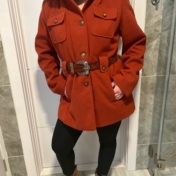 Liz Claiborne Jackets \u0026 Coats | Euc Liz Claiborne Burnt Orange Winter Pea Coat with Removable Faux Fur Hood | Color: Orange/Red | Size: XL | Ola_S_'s